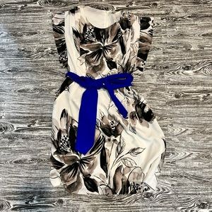 Like New Eliza J Floral Mini Dress with Blue Sash